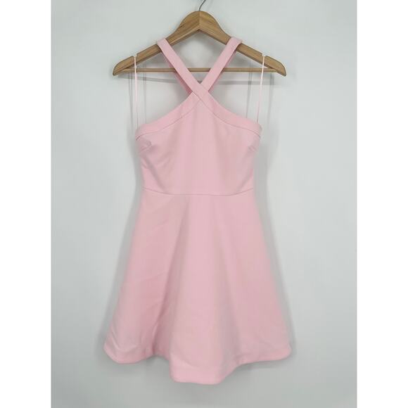 LIKELY Fit and Flare Dress Halter Neck Sleeveless Mini Skater Light Pink - Picture 4 of 10